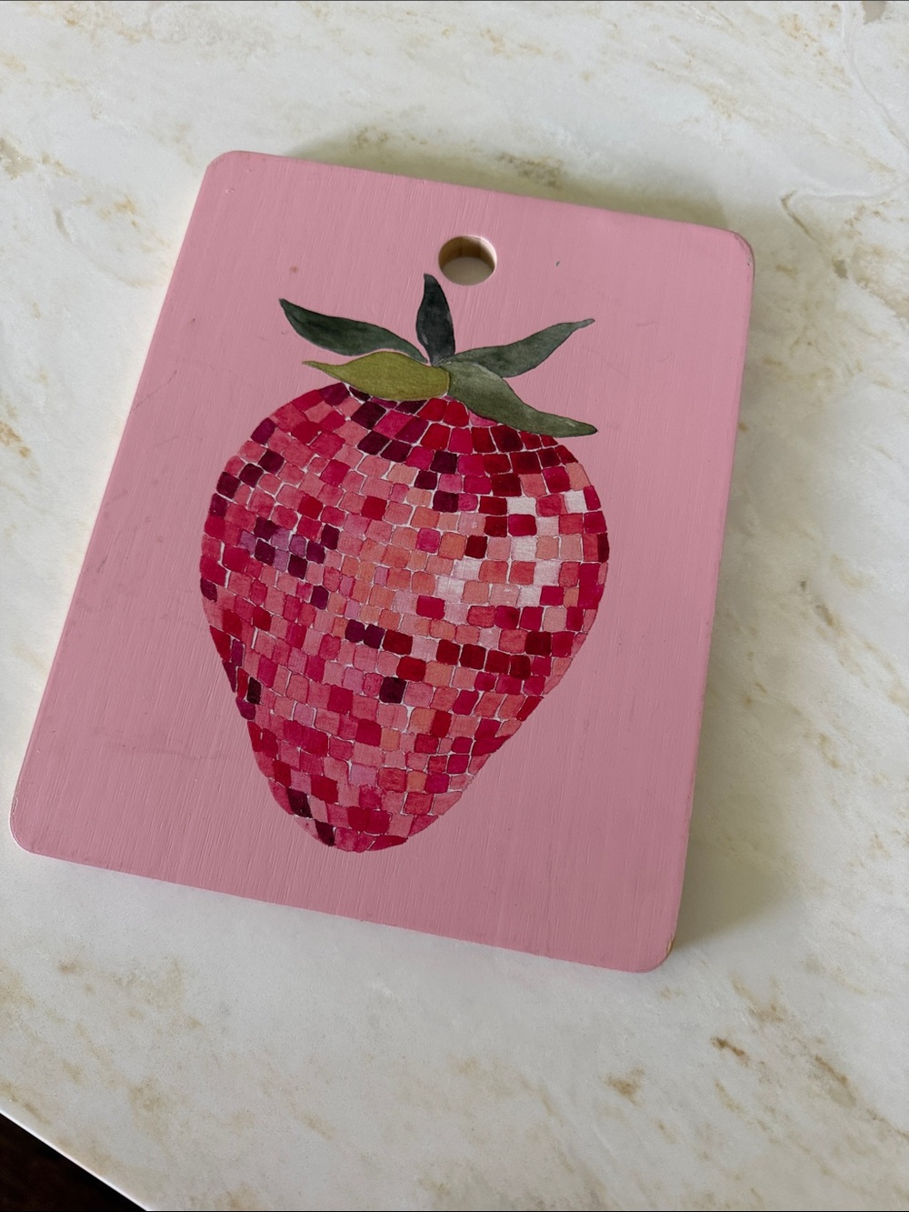 Cost Plus World Market Pink Mosaic Strawberry Cutting Board